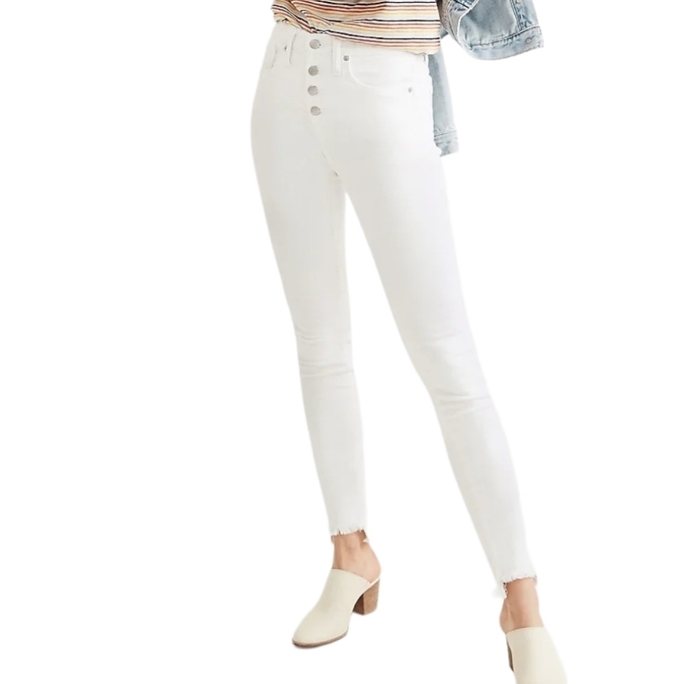 Madewell | Women's White High Rise Skinny Raw Step Hem Jeans (Size 34 Petite)